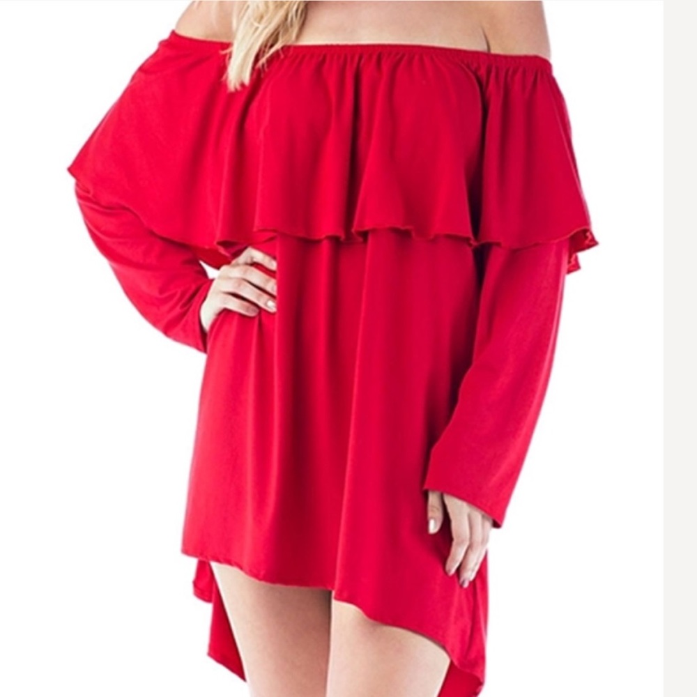 New Off Shoulder Double Layer Flounce Tunic